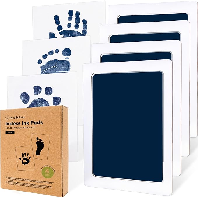 4-Pack Inkless Baby Hand and Footprint Kit - Mess Free Ink Pad for Newborn Keepsake, Dog Nose & Paw Print Kit, Clean Touch Ink Pad for Baby Hand & Footprints, Ideal New Mom Gifts (Navy, L)-CubbioJoy
