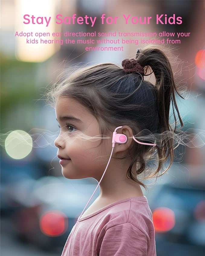 Kid Headphones for School, Air Conduction Open Ear Headphones, 3.5mm Jack Wired Cord, Ultra-Comfort, Ergonomic and Lightweight Design Perfect for School and Outdoor Activities-Pink-CubbioJoy