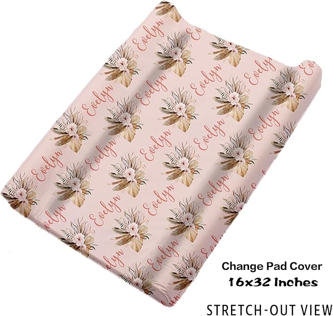 Custom Nursery Crib Bedding Set: 4 Piec Bohemian Flowers Baby Crib Sets for Girls with Personalized Name - Toddler Double Layer Blanket Set, Comfortable Crib Bed Sheets for Baby Toddlers-CubbioJoy