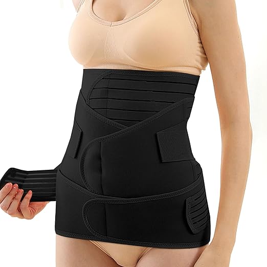 3 in 1 Postpartum Belly Band (Black), Post Partum Waist Binder, Posture Correction Abdominal Binder, Belly Band Postpartum Belly Wrap, Postpartum Belly Wrap (For waistline 29"-37", L)-CubbioJoy