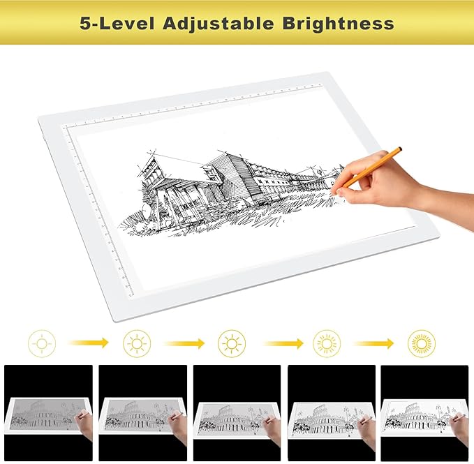 A4 Wireless Battery Powered Light Pad with Bag, TOHETO Tracing Light Box Dimmable Brightness Rechargeable LED Light Board Portable Cordless Copy Board for Drawing Sketching X-ray Viewing (White)-CubbioJoy