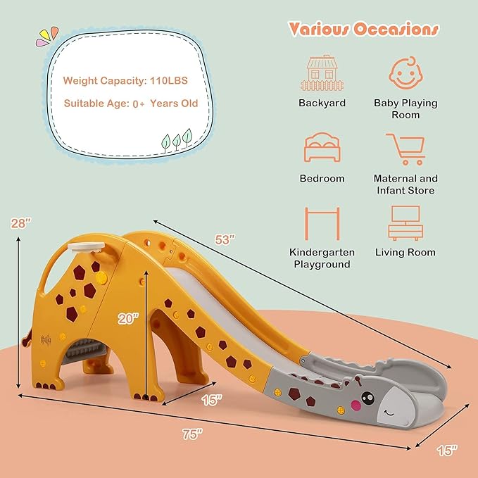 BABY JOY Toddler Slide, Kids Large Slide Play Climber Set with Long Slipping Slope, Basketball Hoop and Ball, Enclosed Steps, Easy Assemble Indoor Outdoor Backyard Freestanding Slides for Kids Age 1-8-CubbioJoy