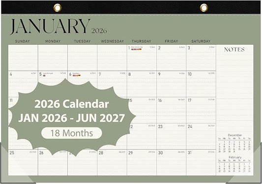 2026 Desk Calendar, Large Desktop/Wall Monthly Calendar (Jan. 2026 - Jun. 2027) 17'' x 12'' School Year Desk Planner for Teacher Family Office Supplies-CubbioJoy