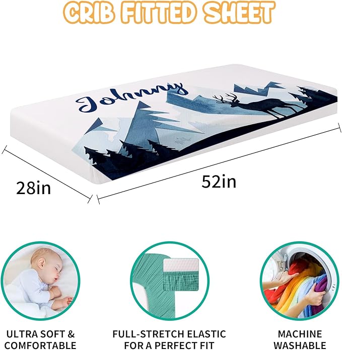 Custom Crib Bedding Set - Woodland Animals Design Personalized Name Baby Nursery Bed 3 Pcs Set - Chic Soft Blanket with Dotted Backing, Sheet, Pillowcase for Newborn Girls Boys Gifts Color10-CubbioJoy