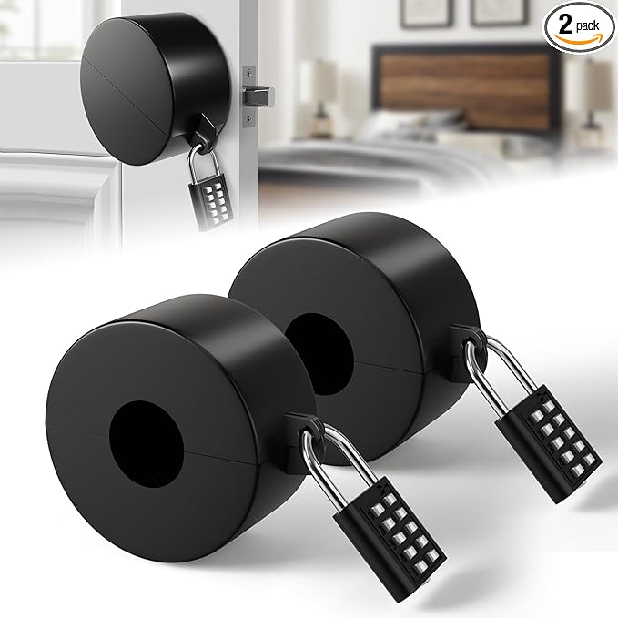 2 Pack Door Lockout Device, Child Proof Door Knob Covers with Combination Padlock, Door Handle Lock for Dementia Elderly Safety, Temporary Door Lock - Black-CubbioJoy