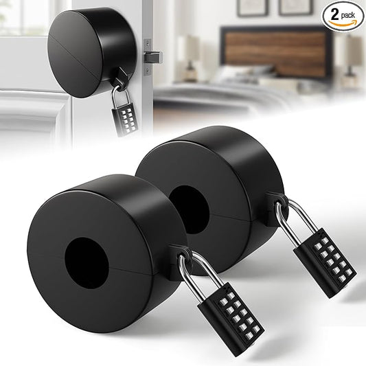 2 Pack Door Lockout Device, Child Proof Door Knob Covers with Combination Padlock, Door Handle Lock for Dementia Elderly Safety, Temporary Door Lock - Black-CubbioJoy