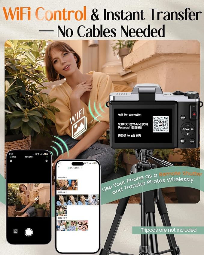 4K Digital Camera for Photography with WiFi,64MP Autofocus Vlogging Camera for YouTube,3'' 180° Flip Screen Compact Travel Camera for Teens with 32GB SD Card,16X Zoom,Anti-Shake,2 Batteries(Charcoal)-CubbioJoy