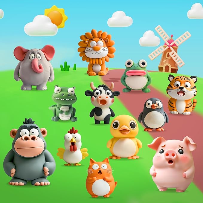 Air Dry Clay Kits for Kids, Arts and Crafts for Kids Ages 8-12, DIY 12 Animals Magic molding Clay Set with Sculpting Tools & Magnets, Modeling Toys for Boys & Girls Ages 4 5 6 7 8+ Years Old-CubbioJoy