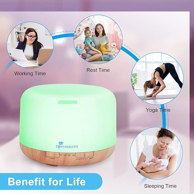 Diffuserlove Diffuser Essential Oil Diffusers 500ML Remote Control Aroma Diffuser Cool Mist Aromatherapy Diffuser with Mute Design, Timer and Auto Shut-Off for Office Living Room Yellow-CubbioJoy