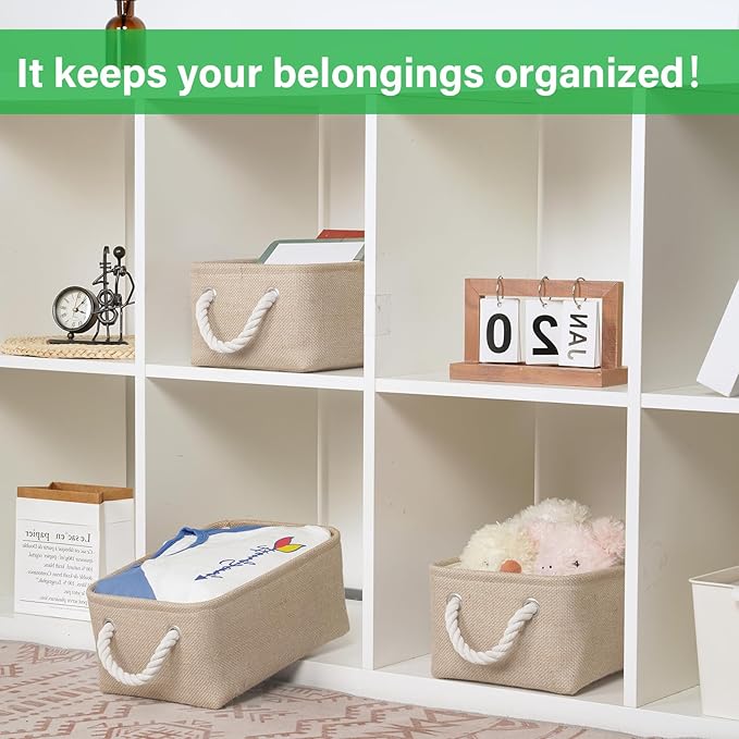 Bidtakay Small Storage Baskets for Shelves 3 Pack Fabric Storage Bins for Organizing Linen Collapsible Organizer for Closet-Flaxen-CubbioJoy
