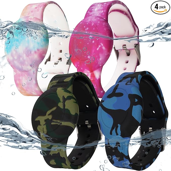 4 Pack Waterproof AirTag Bracelet for Kids, Hidden Printed Wristband for Apple Air Tag, Silicone AirTag Holder GPS Tracker Case for Band for Child Toddler, Secure Anti-Lost Protection-CubbioJoy