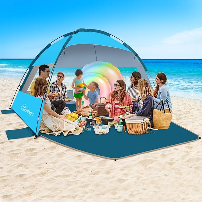 COMMOUDS Beach Tent Sun Shade for 3/4-5/6-7/8-10 Person, UPF 50+ Beach Sun Shelter Canopy Tent, Lightweight, Easy Set Up and Carry-CubbioJoy