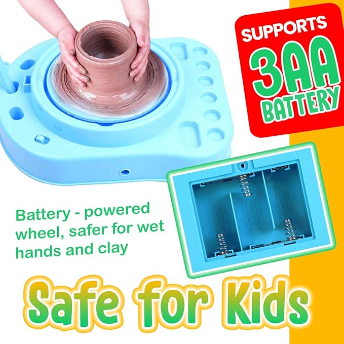 Insnug Mini Kids Pottery Wheel: Complete Painting Kit for Beginners with Modeling Clay and Sculpting Tools, Arts & Crafts Small Banding Wheel for Pottery, Tiny Pottery Wheel for Kids Age 8-12, 10-13-CubbioJoy