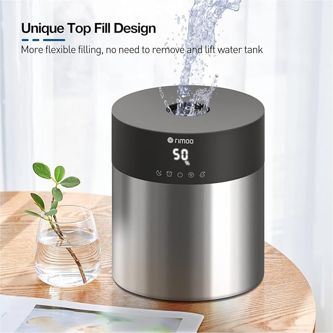 4.5L Humidifiers for Bedroom Large Room, Ultrasonic Cool Mist Humidifier with Stainless Steel Tank for Boiling Cleaning, Top Fill Humidifier with Smart Humidistat & Timer, Sleep Mode-CubbioJoy