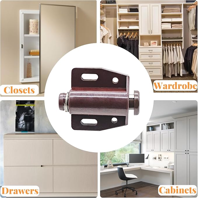 2 Pack Cabinet Magnetic Touch Latch, Push to Open Catches Magnet Push Release Latches Hardware for Kitchen Cabinet Drawer Cupboard Closet Door (Brown)-CubbioJoy