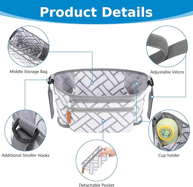Accmor Universal Stroller Organizer with Detachable Phone Bag, Stroller Bag Caddy Organizer Stroller Accessories for Uppababy, Baby Jogger, Nuna, Doona, Britax Strollers-CubbioJoy