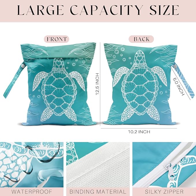 Waterproof Wet Bag for Swimsuit, Travel Beach Wet Dry Bag, Hidden Zipper Reusable Turtle Wet Bags, for Travel Beach Wet Swimsuits Toiletries Diapers Dirty Gym Clothes Laundry Bag-CubbioJoy
