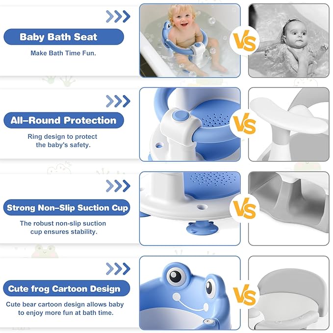 Baby Bath Seat for Babies 6 Months & up Non-Slip Toddler Bath Seats for Sitting Up Infant Bathtub Chair with Suction Cups and Soft Cushion for Baby Shower Tub Seat-CubbioJoy