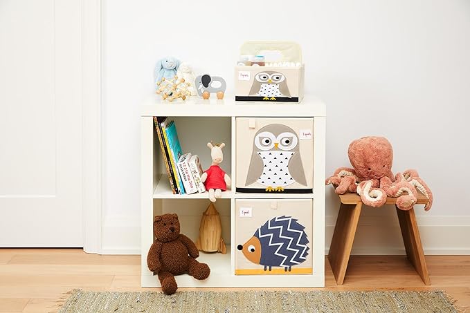 3 Sprouts Toy Storage Organizer: Toy Box Cube Organizer for Playroom, Nursery - Foldable Storage Bin - Owl-CubbioJoy