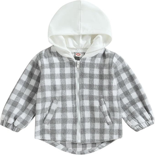 Douhoow Toddler Baby Plaid Jacket Baby Boy GIrl Flannel Hoodies Zip Up Hooded Fall Winter Outerwear Coat-CubbioJoy