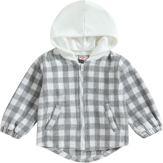 Douhoow Toddler Baby Plaid Jacket Baby Boy GIrl Flannel Hoodies Zip Up Hooded Fall Winter Outerwear Coat-CubbioJoy
