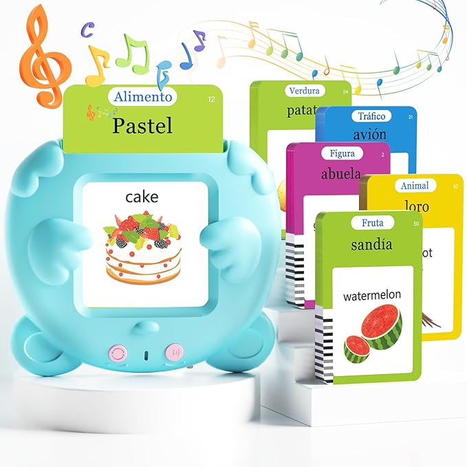 Bilingual Talking Flash Cards for Toddlers, 224 Sight Words Spanish and English Learning Flashcards for Kids, Autism Pocket Speech Therapy Toys, Española Vocabulary-CubbioJoy