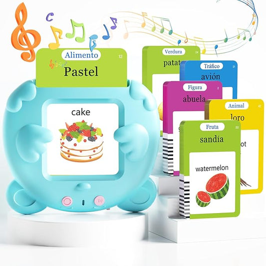 Bilingual Talking Flash Cards for Toddlers, 224 Sight Words Spanish and English Learning Flashcards for Kids, Autism Pocket Speech Therapy Toys, Española Vocabulary-CubbioJoy