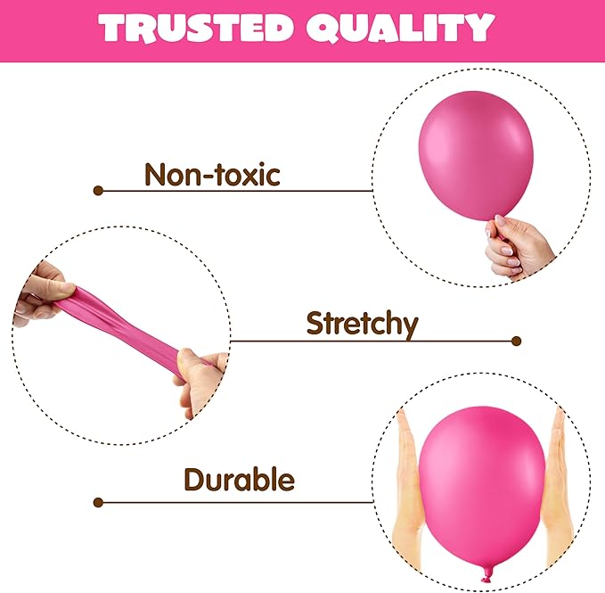 JOYIN 150 Pcs Hot Pink Balloons, Different Sizes 18 12 10 5 Inch Hot Pink Latex Balloon Arch Kit with Instruction for Birthday Party Graduation Wedding Holiday Decoration-CubbioJoy