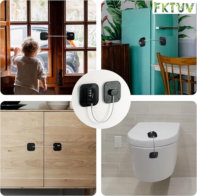 Child Safety Cabinet Locks, Fridge Lock with Combination, Closet Lock,Cabinet Lock,Child Proof Refrigerator Lock(Black 2Pcs)-CubbioJoy