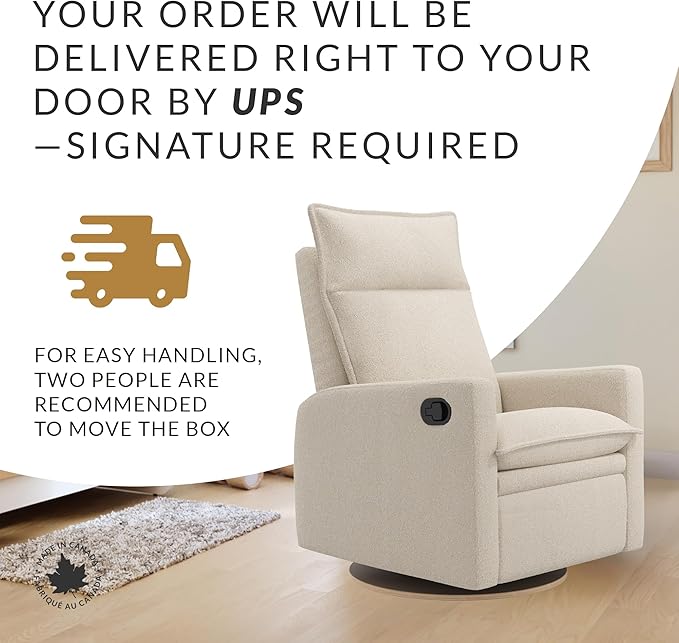 Arya Modern Nursery Glider Recliner Chair – Cozy Nursing Chair with 360° Swivel for New Parents, Gentle Motion, Compact Design, High Back & Low Armrests, Canadian Made (Cream/Beyond Sheep Fabric)-CubbioJoy