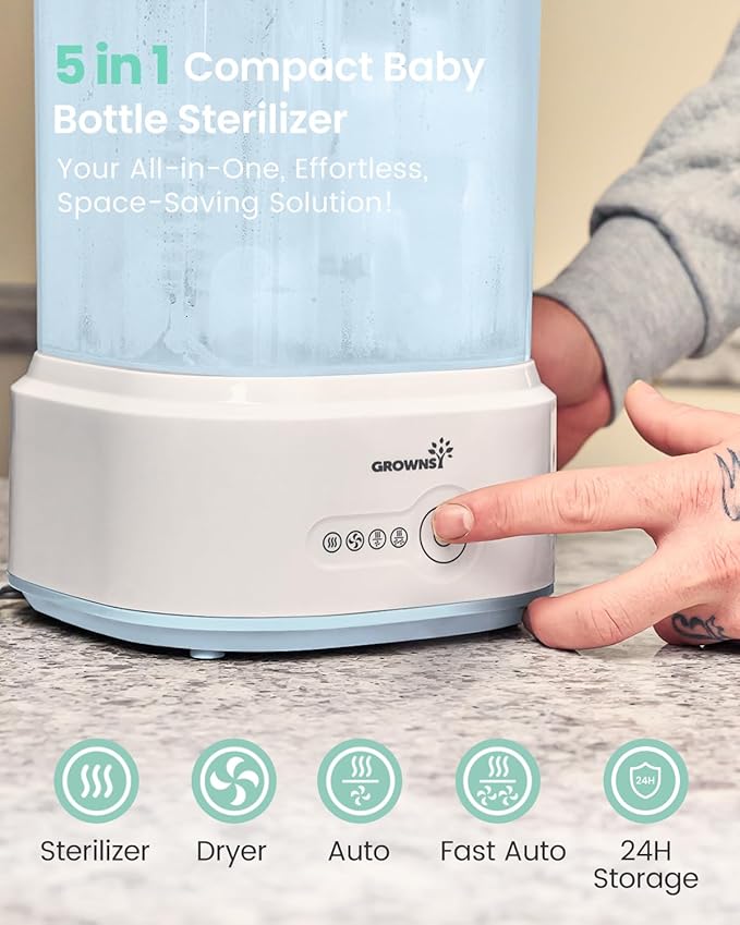 Bottle Sterilizer and Dryer, Compact Electric Steam Baby Bottle Sterilizer (Esterilizador de Biberones), Bottle Sanitizer for Baby Bottles, Pacifiers, Pump Parts Blue-CubbioJoy
