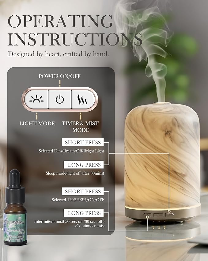 Aromatherapy Diffuser – Ultrasonic Essential Oil Diffuser, Health Night Light, Timer & Auto Shut-Off, BPA-Free, 120ml Diffusers for Home, Office, or Spa-CubbioJoy