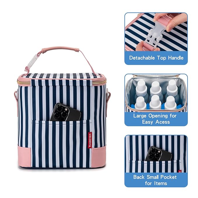 Breastmilk Cooler Bag with Ice Pack Fits 6 Baby Bottles Up to 9 Ounce, Baby Bottle Bag with Shoulder Strap for Nursing Mom Daycare, Straps-CubbioJoy
