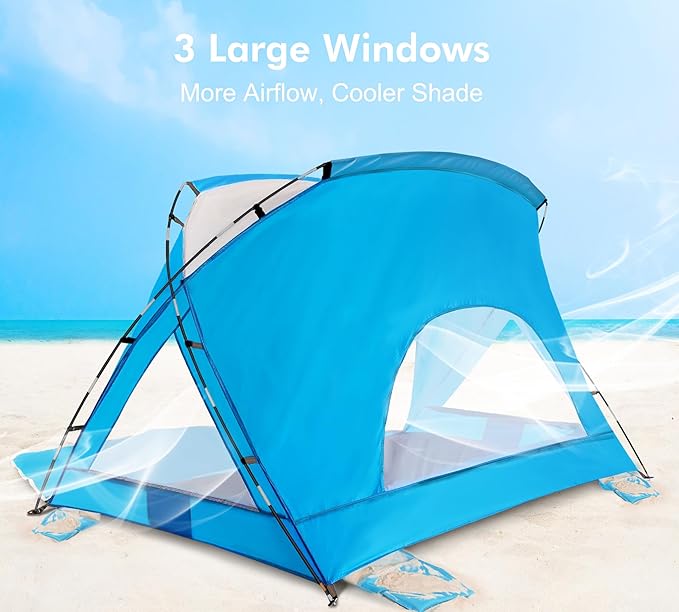 Beach Tent, Portable Sun Shelter for 2/3/4/6-8 Person with UPF 50+ UV Protection, Easy Setup Waterproof Beach Shade Canopy Cabana for Family Outdoor and Picnics, Fishing with Carrying Bag-CubbioJoy