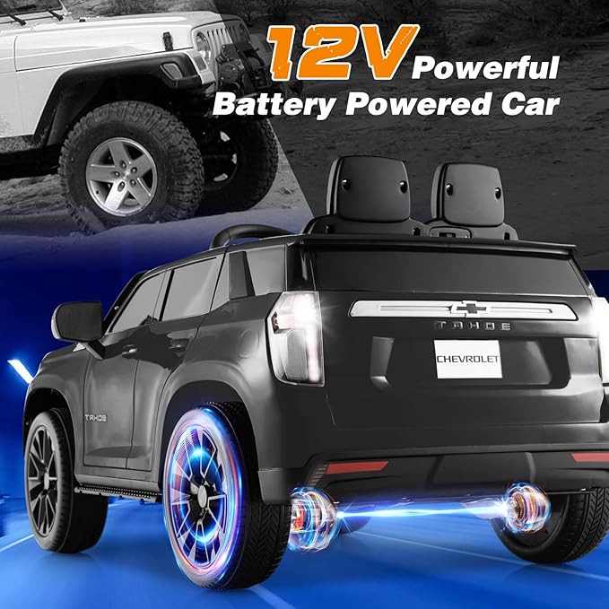 Costzon Ride on Car, 12V Licensed Chevrolet Tahoe Battery Powered Electric Vehicle w/ 2.4G Remote Control, High/Low Speed, Music, Lights, MP3/USB/FM, Spring Suspension, Electric SUV for Kids (Black)-CubbioJoy