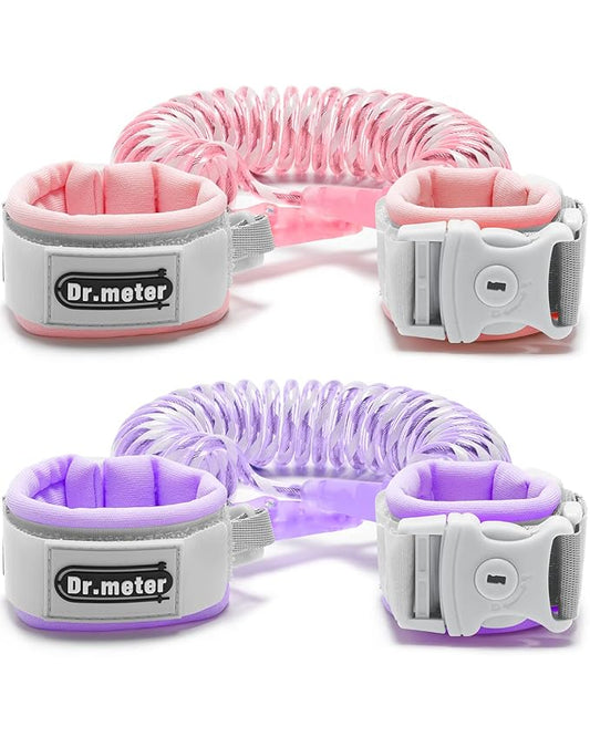 Dr.meter Anti Lost Wrist Link, 2 Pack Toddler Safety Leash with Key Lock, Reflective Child Walking Harness - Dual 8.2ft Length Pink & Purple Kids Leash for Outdoor, Kids Travel Essencials-CubbioJoy