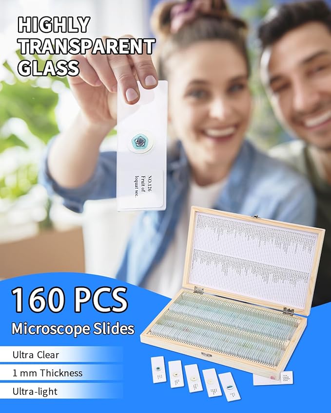160-Pcs Microscope Slides with Specimens,Pre-Made Glass Slides with Specimens,Educational Microscope Slides and Covers for Young Scientists,Perfect for Biology Class and Experiments-CubbioJoy