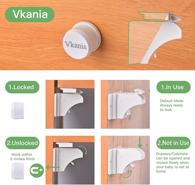 20 Pack Vkania Magnetic Cabinet Locks Baby Proofing - Baby Safety Latches for Drawers and Cabinets -Easy Installation No Drilling-CubbioJoy