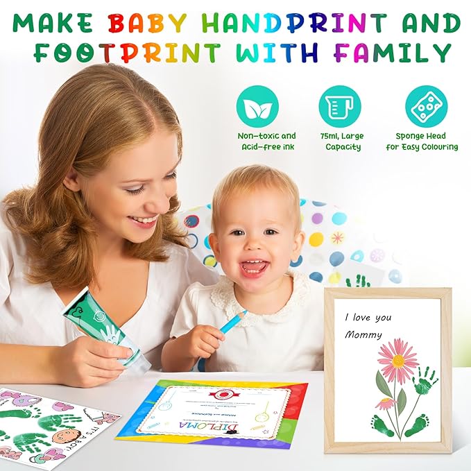 75ml Green Baby Hand and Footprint Ink Kit, Baby Handprint Footprint Paint for Newborn Keepsake, Dog Cat Paw Print Kit, Washable, Non Toxic Acid-Free, Safe Gentle for Ideal New Mom Gifts-CubbioJoy