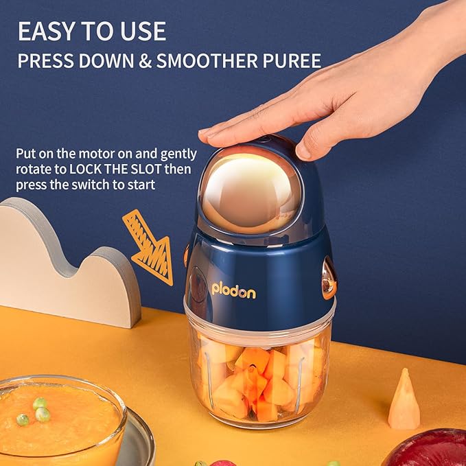 Baby Food Maker Mini Cute and Small Food Processor Puree Blender Grinder Chopper with 2 Glass Bowls(0.6L+0.3L) 8 Blades Electric (Without Battery) -2 Bowls-CubbioJoy