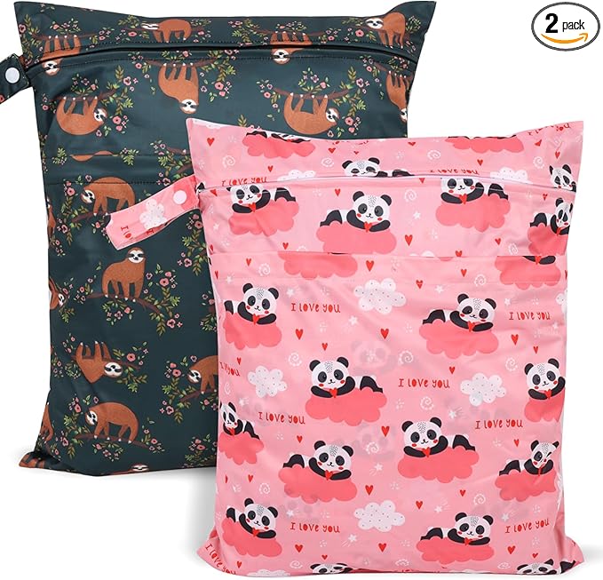 2pcs Travel Waterproof Laundry Bag, Cloth Diaper Wet Dry Bags with Handle & 2 Zipper Pockets, Reusable Washable Dirty Clothes Bag for Baby Adult Travelling Hanging, Bathing Beach Pool Daycare-CubbioJoy