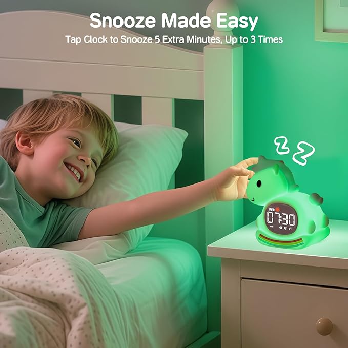 Cute Alarm Clock for Kids with Night Light, Sleep Training Clock Time to Wake Clock, Rechargeable Silicone Light for Bedroom, Perfect Sleep Companion for Boys Girls, Pink Pony-CubbioJoy