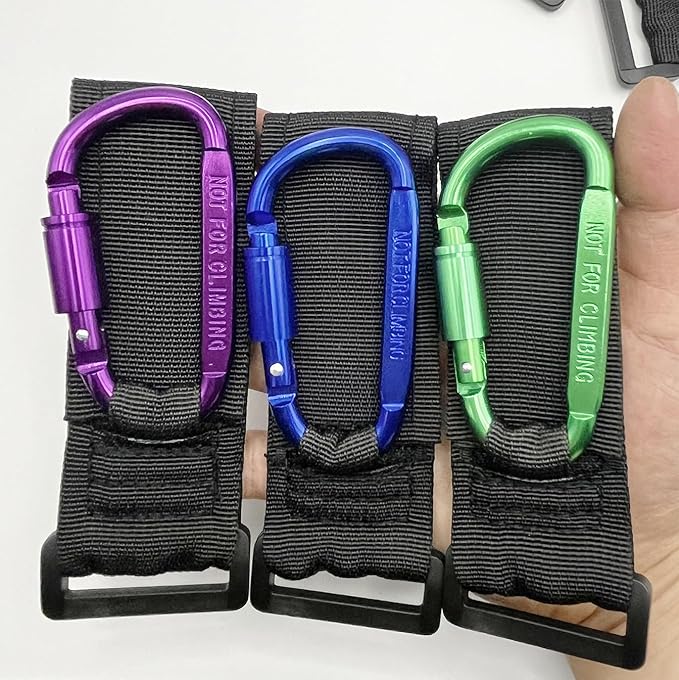 Baby Stroller Hook, Carry 30 lbs per Stroller Carabiner Clip, Adjustable Baby Stroller & Car Seat Hook for Hanging Diaper Bag, Wheelchair,Golf cart, Shopping and Pet Cart(2 Pcs Green Gold)-CubbioJoy