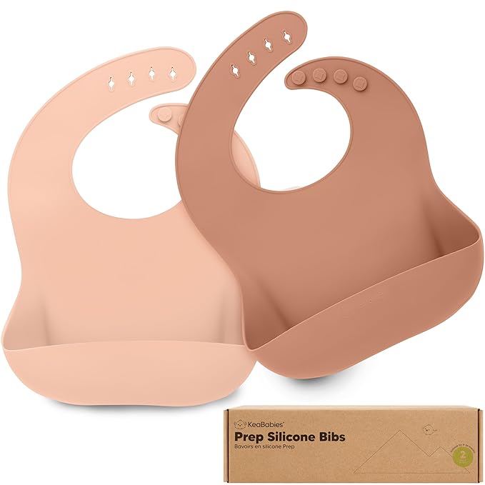 KeaBabies 2-Pack Silicone Baby Bibs for Eating - Sturdy Food-Grade Silicone Bibs for Babies Girl, Boy, Large Food Catcher, Clean & Put On Easily, Waterproof Toddler Feeding Essentials (Dusk)-CubbioJoy