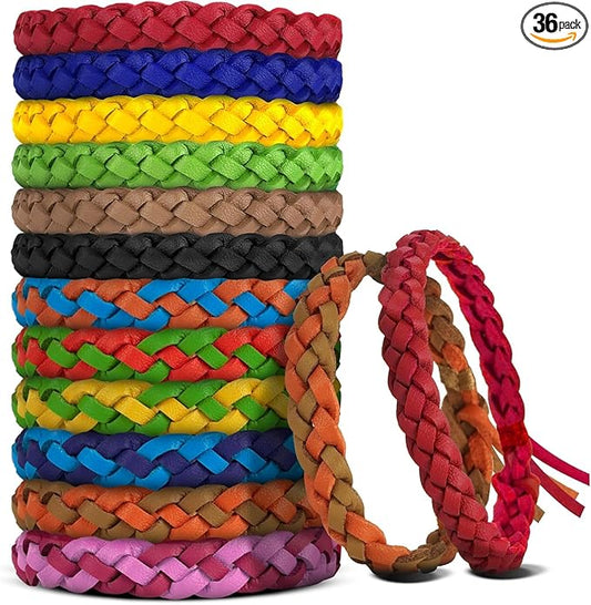 36 Pack Mosquito Repellent Bracelets, DEET-Free Natural Bands, PU Leather Insect & Bug Repellent Wrist Bands for Kids & Adults, Individually Wrapped-CubbioJoy