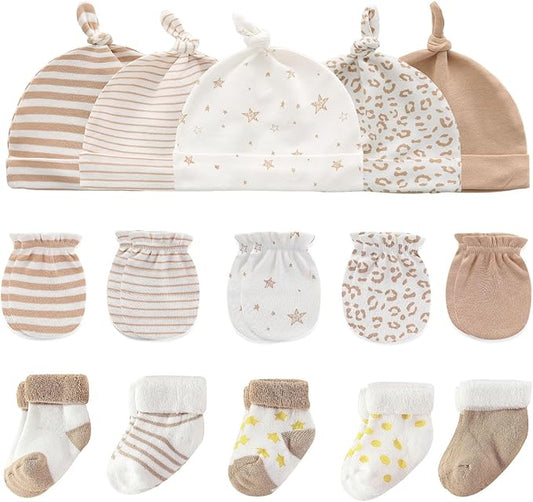 Baby Hats Mittens and Socks Set Cotton Newborn Hat Beanie Soft Infant Girls Boys Caps Gloves 0-6 month-CubbioJoy