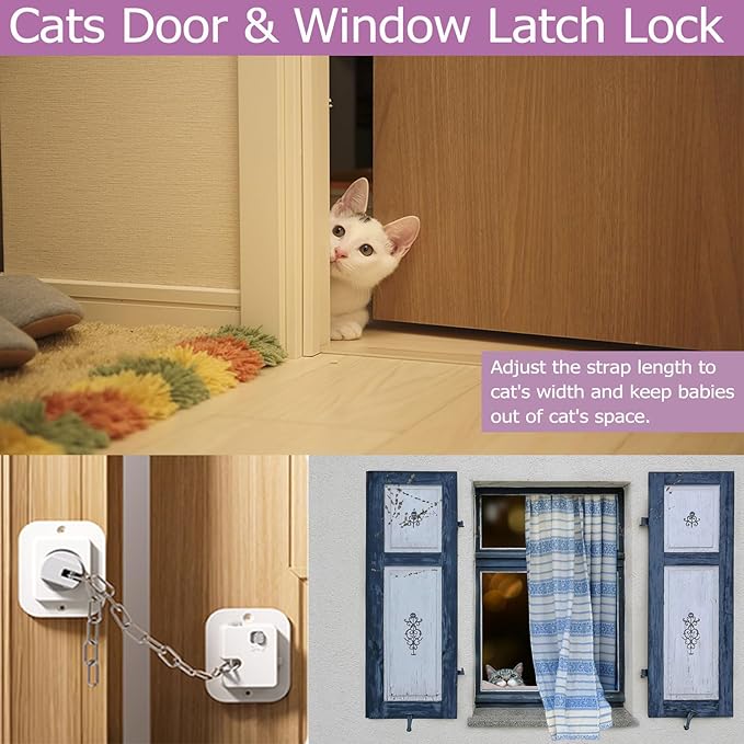 Child Proof Door Lock with Adjustable Strap, 3M Adhesive Safety Locks for Baby & Pets, No Tools Needed 4 Pack-CubbioJoy