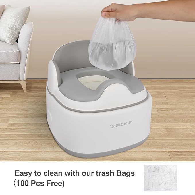 Bebamour Potty Training Toilet 3 in 1 Multi-Functional Potty Seat Detachable Baby Potty Step Stool Anti-Slip Stable Potty Training Toilet with 100 Pack Trash Bags for Baby Toddler Kids(Grey)-CubbioJoy