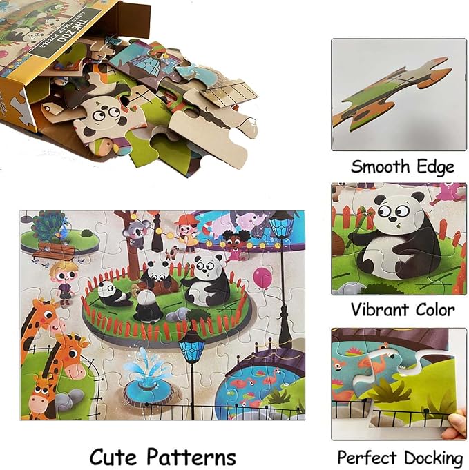 Jumbo Floor Puzzle for Kids, Large Jigsaw Puzzles 35 Piece for Kids Ages 3-5,Preschool Learning & Education Toys, Gifts for 4-8 Year Old Boys and Girls (Panda Animals)-CubbioJoy