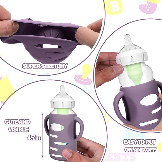 BUSOHA 3 Pack Silicone Sleeves for Dr. Brown's Glass Baby Bottles - Drop Protection Baby Bottle Sleeves Compatible with Dr. Brown's Newborn Glass Bottles with Silicone Handles,9oz-CubbioJoy